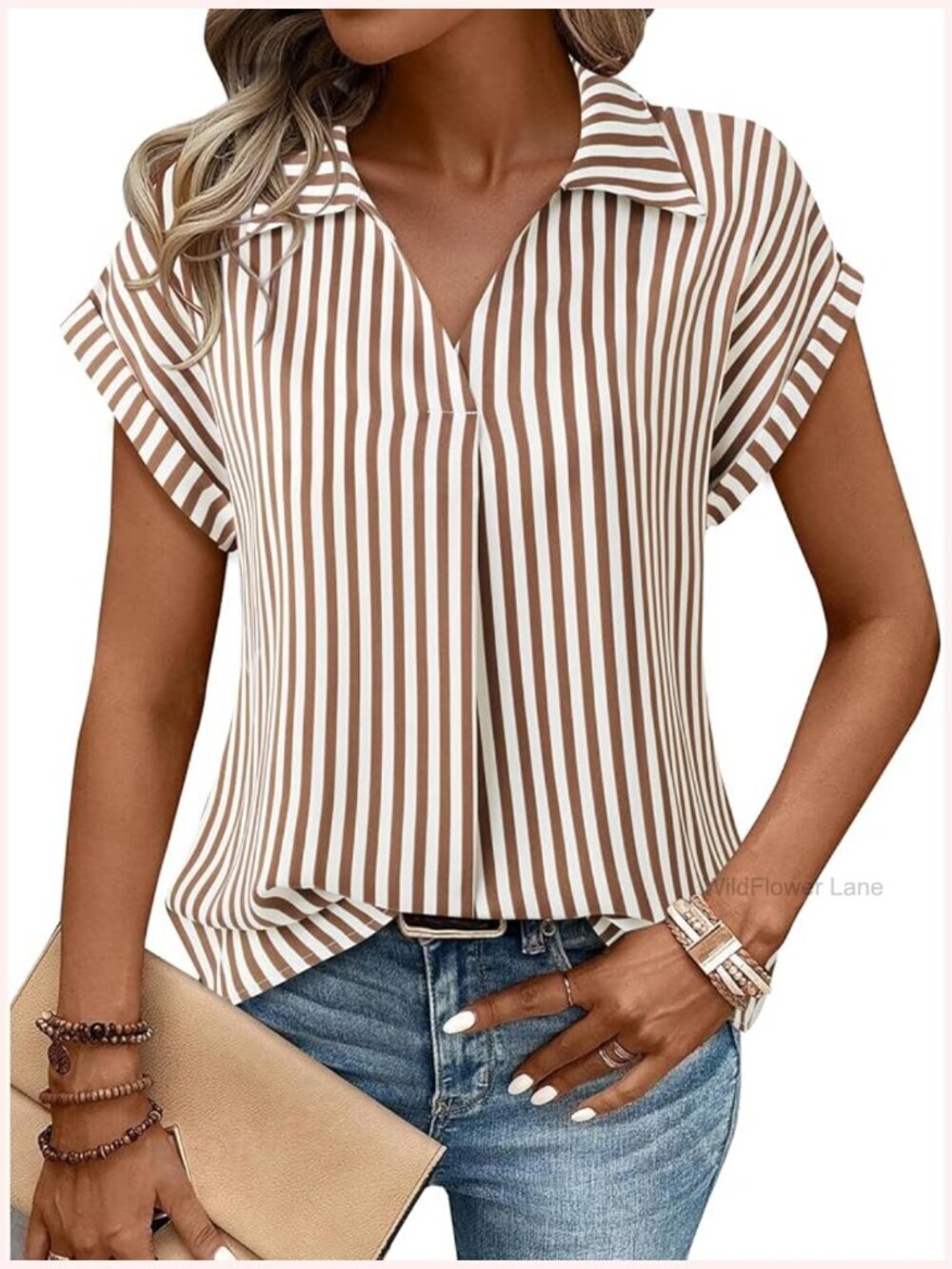 V Neck Short Sleeve Lapel Shirt Tunic Blouse Work Top Chiffon